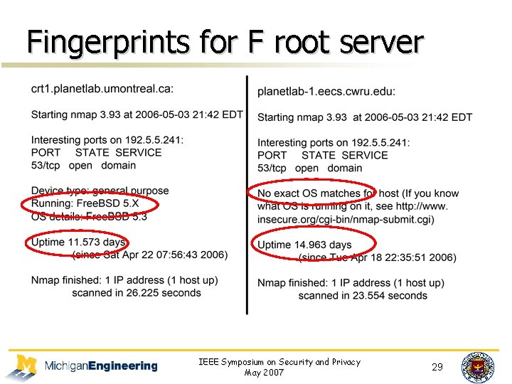 Fingerprints for F root server IEEE Symposium on Security and Privacy May 2007 29