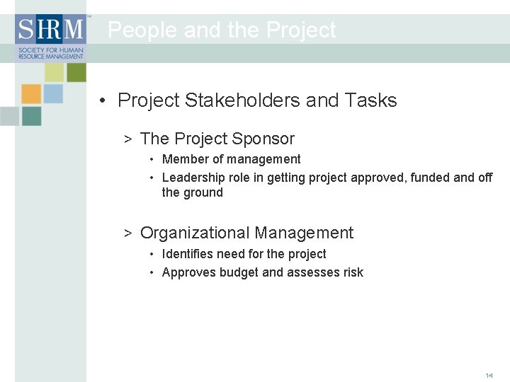 People and the Project • Project Stakeholders and Tasks > The Project Sponsor •