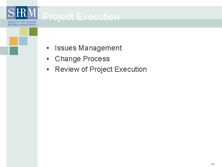 Project Execution • Issues Management • Change Process • Review of Project Execution 24