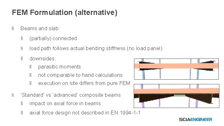 FEM Formulation (alternative) Beams and slab: (partially) connected load path follows actual bending stiffness