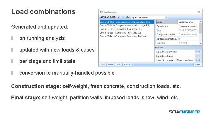 Load combinations Generated and updated: on running analysis updated with new loads & cases