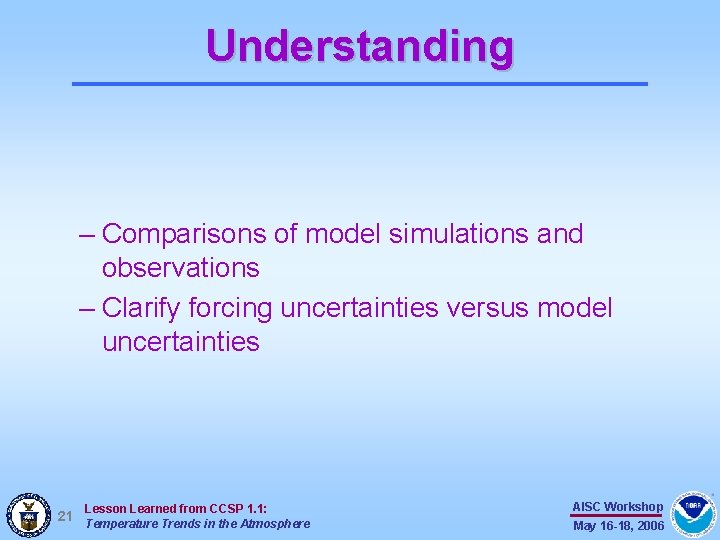 Understanding – Comparisons of model simulations and observations – Clarify forcing uncertainties versus model Understanding – Comparisons of model simulations and observations – Clarify forcing uncertainties versus model