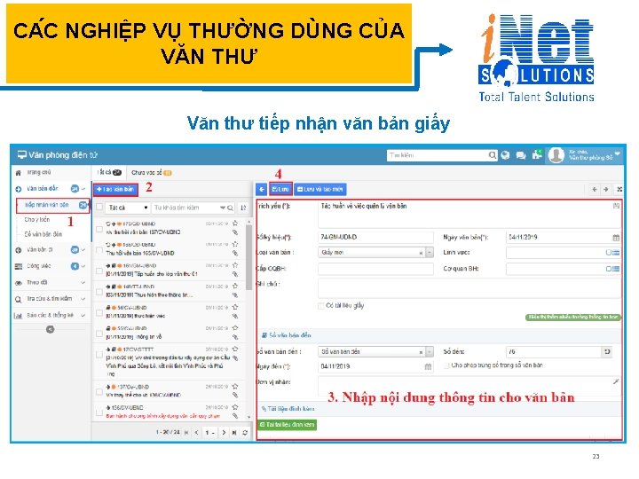 CA C NGHIỆP VỤ THƯỜNG DÙNG CỦA VĂN THƯ Văn thư tiếp nhận văn