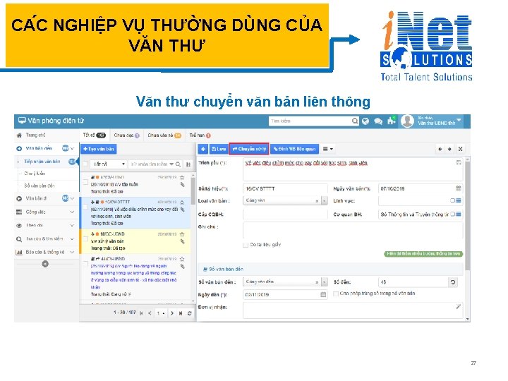 CA C NGHIỆP VỤ THƯỜNG DÙNG CỦA VĂN THƯ Văn thư chuyển văn bản