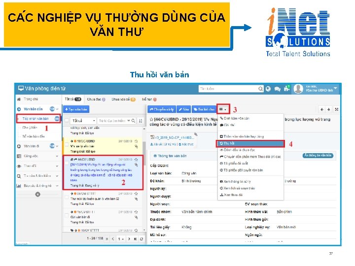 CA C NGHIỆP VỤ THƯỜNG DÙNG CỦA VĂN THƯ Thu hồi văn bản 37