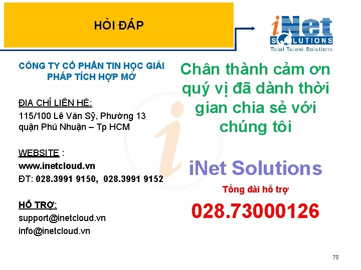 HỎI ĐÁP CÔNG TY CỔ PHẦN TIN HỌC GIẢI PHÁP TÍCH HỢP MỞ ĐỊA