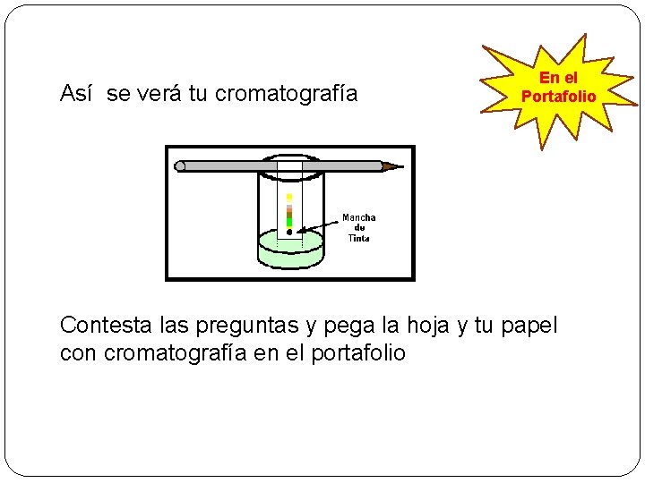 Así se verá tu cromatografía En el Portafolio Contesta las preguntas y pega la
