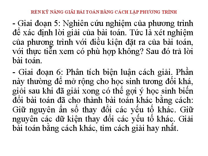 RÈN KỸ NĂNG GIẢI BÀI TOÁN BẰNG CÁCH LẬP PHƯƠNG TRÌNH - Giai đoạn