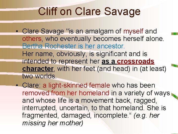 Cliff on Clare Savage • Clare Savage "is an amalgam of myself and others,