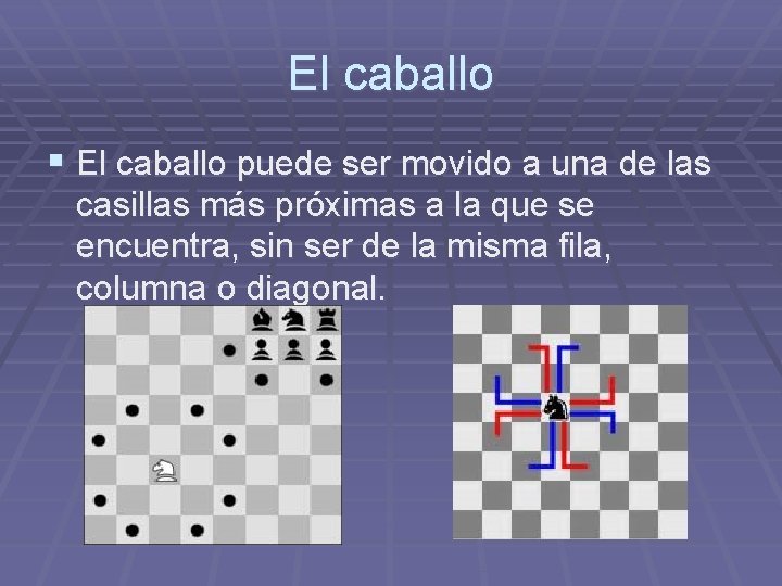 El caballo § El caballo puede ser movido a una de las casillas más