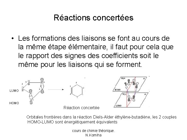 Réactions concertées • Les formations des liaisons se font au cours de la même