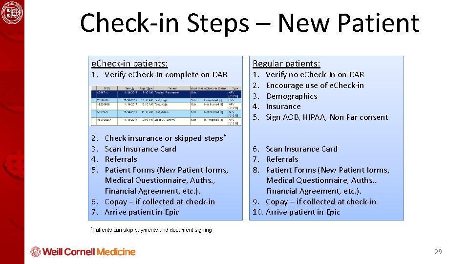 Health Informatics and Quality Course Check-in Steps – New Patient e. Check-in patients: 1.
