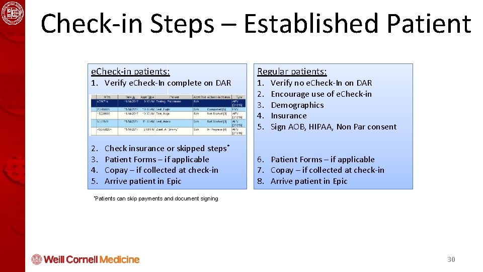 Health Informatics and Quality Course Check-in Steps – Established Patient e. Check-in patients: Regular