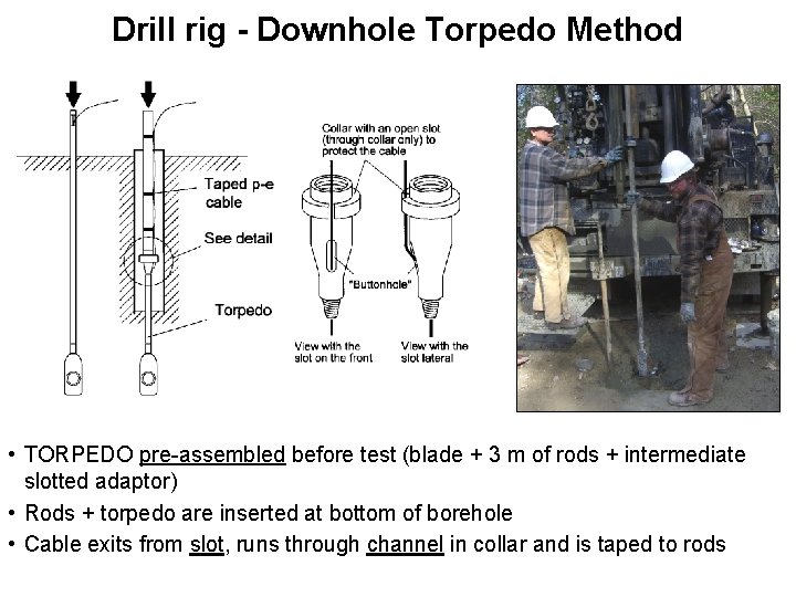 Drill rig - Downhole Torpedo Method • TORPEDO pre-assembled before test (blade + 3