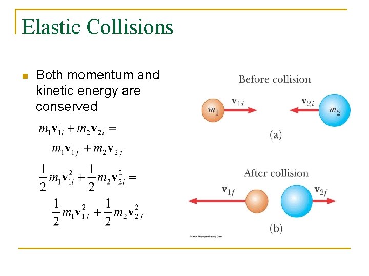 Elastic Collisions n Both momentum and kinetic energy are conserved 