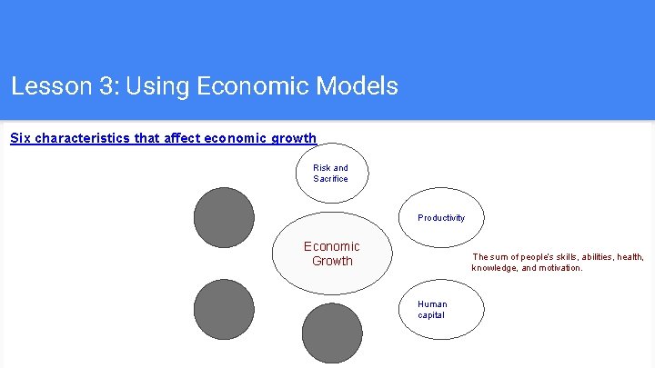 Lesson 3: Using Economic Models Six characteristics that affect economic growth Risk and Sacrifice