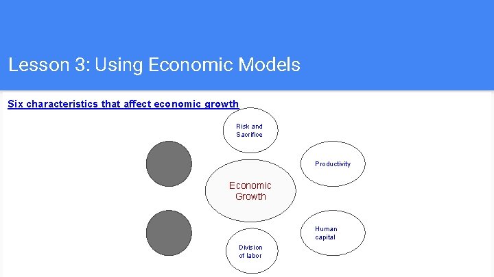 Lesson 3: Using Economic Models Six characteristics that affect economic growth Risk and Sacrifice