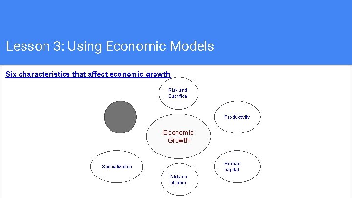 Lesson 3: Using Economic Models Six characteristics that affect economic growth Risk and Sacrifice