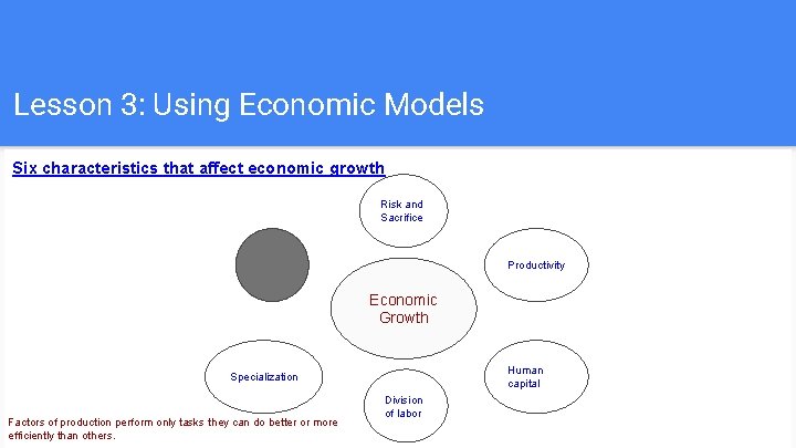 Lesson 3: Using Economic Models Six characteristics that affect economic growth Risk and Sacrifice