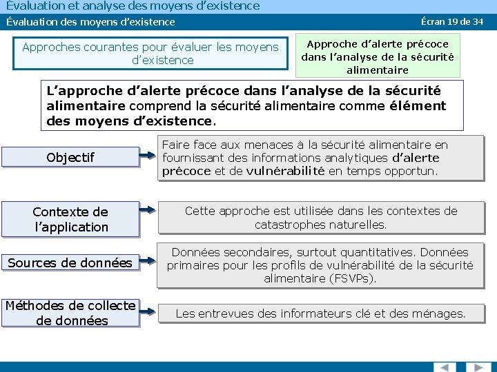 Évaluation et analyse des moyens d’existence Évaluation des moyens d’existence Écran 19 de 34