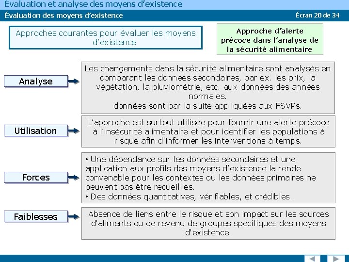 Évaluation et analyse des moyens d’existence Évaluation des moyens d’existence Approches courantes pour évaluer