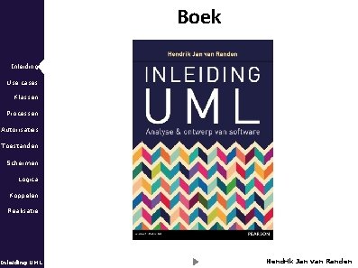 Boek Inleiding Use cases Klassen Processen Autorisaties Toestanden Schermen Logica Koppelen Realisatie Inleiding UML