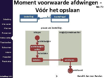 Moment voorwaarde afdwingen Vóór het opslaan blz 72 bestelling 1. . * bestelregel Inleiding