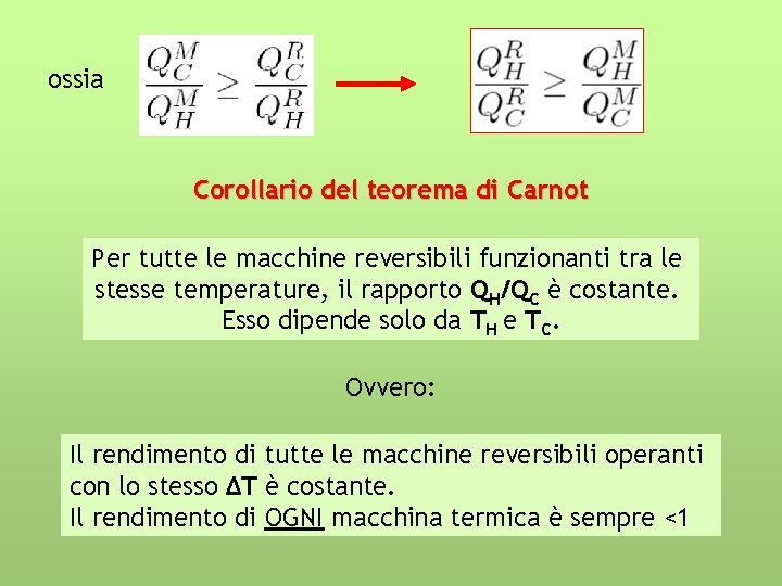 ossia Corollario del teorema di Carnot Per tutte le macchine reversibili funzionanti tra le