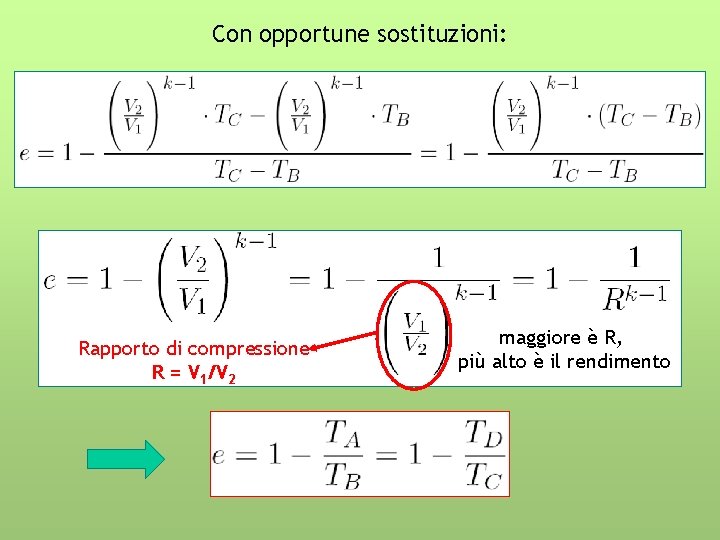 Con opportune sostituzioni: Rapporto di compressione R = V 1/V 2 maggiore è R,