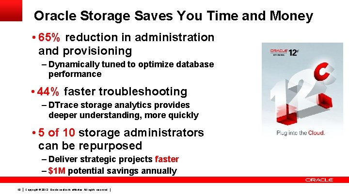 Oracle Storage Saves You Time and Money • 65% reduction in administration and provisioning