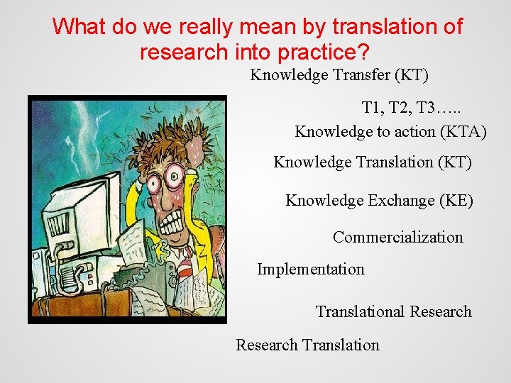 What do we really mean by translation of research into practice? Knowledge Transfer (KT)