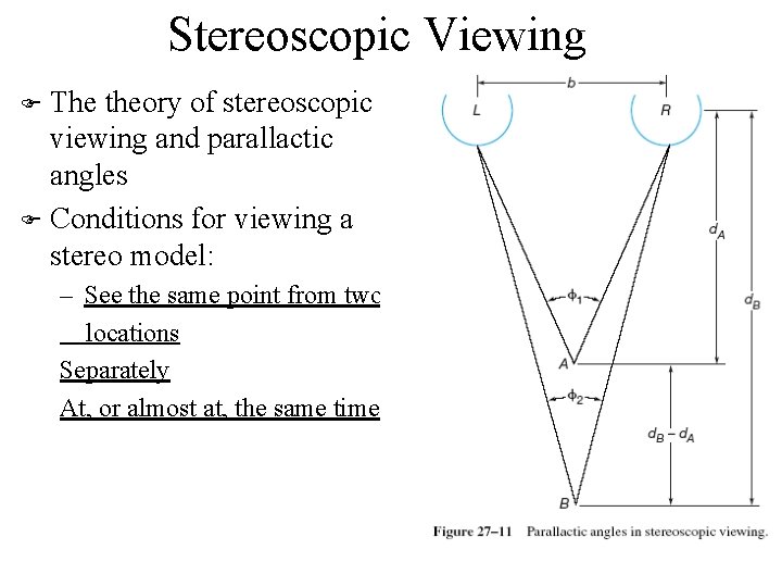 Stereoscopic Viewing The theory of stereoscopic viewing and parallactic angles F Conditions for viewing