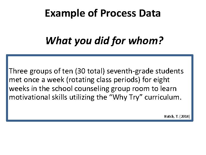 Example of Process Data What you did for whom? Three groups of ten (30