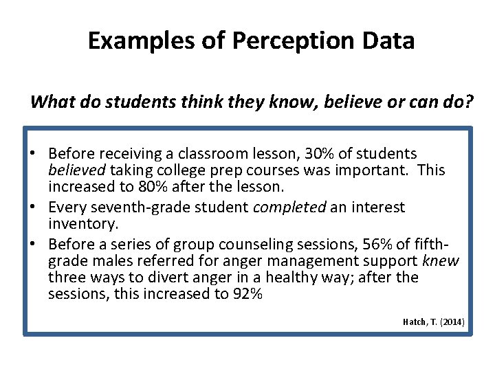 Examples of Perception Data What do students think they know, believe or can do?