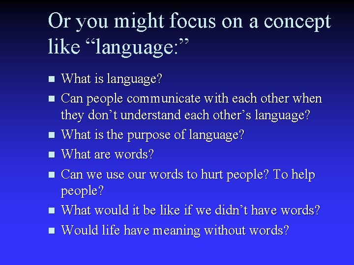 Or you might focus on a concept like “language: ” n n n n