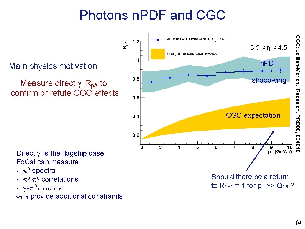 Photons n. PDF and CGC Main physics motivation Measure direct γ Rp. A to