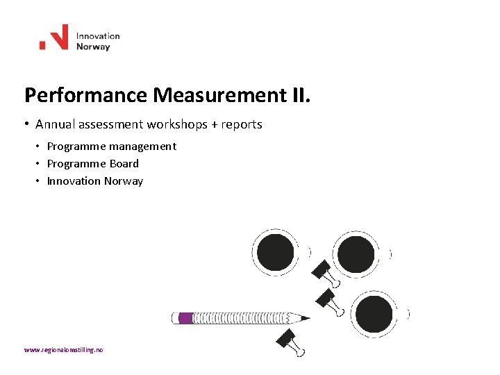 Performance Measurement II. • Annual assessment workshops + reports • Programme management • Programme
