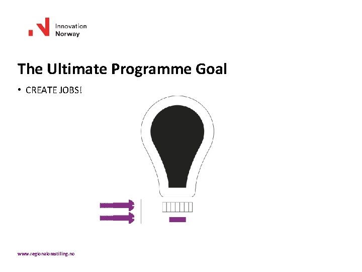 The Ultimate Programme Goal • CREATE JOBS! www. regionalomstilling. no 