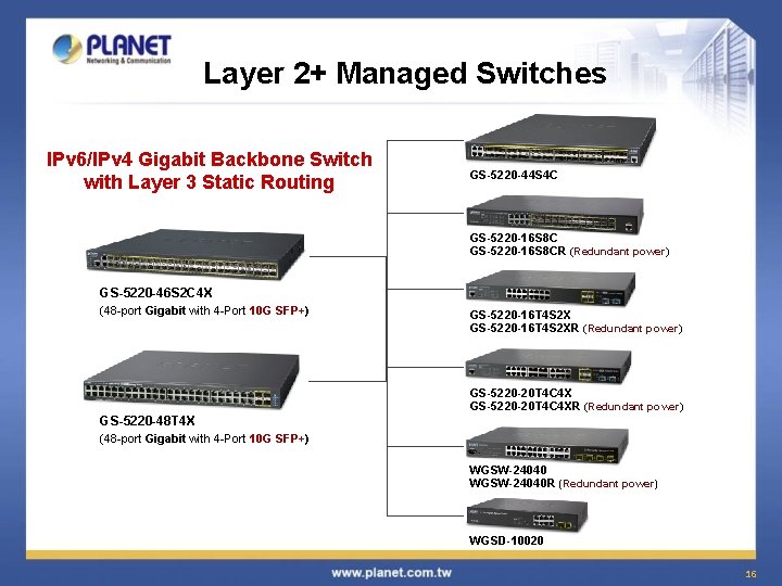 Layer 2+ Managed Switches IPv 6/IPv 4 Gigabit Backbone Switch with Layer 3 Static