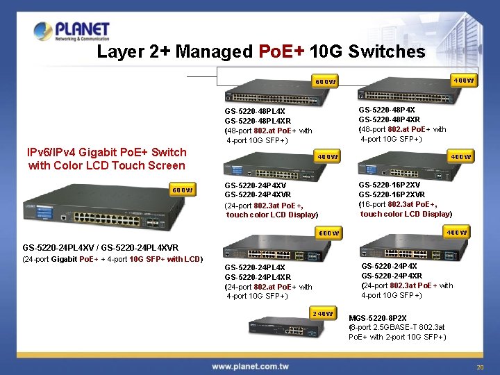 Layer 2+ Managed Po. E+ 10 G Switches 400 W 600 W GS-5220 -48