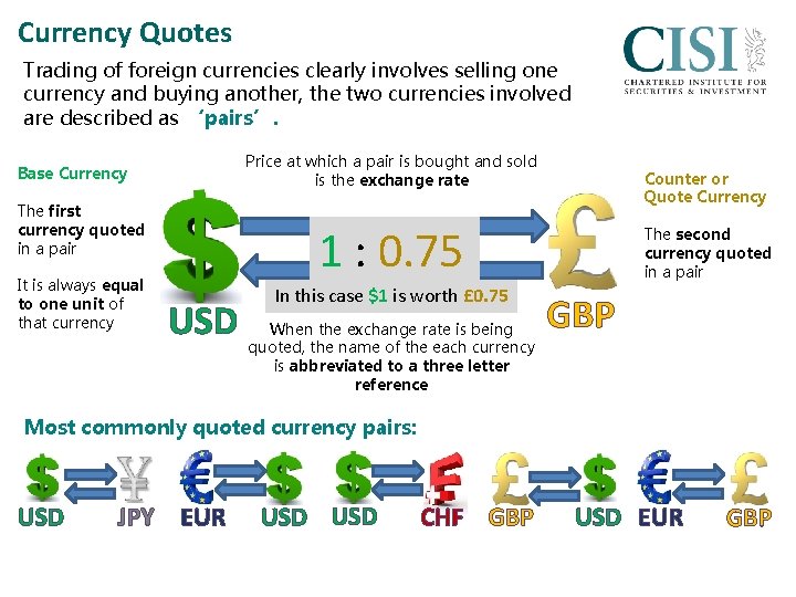 Currency Quotes Trading of foreign currencies clearly involves selling one currency and buying another,