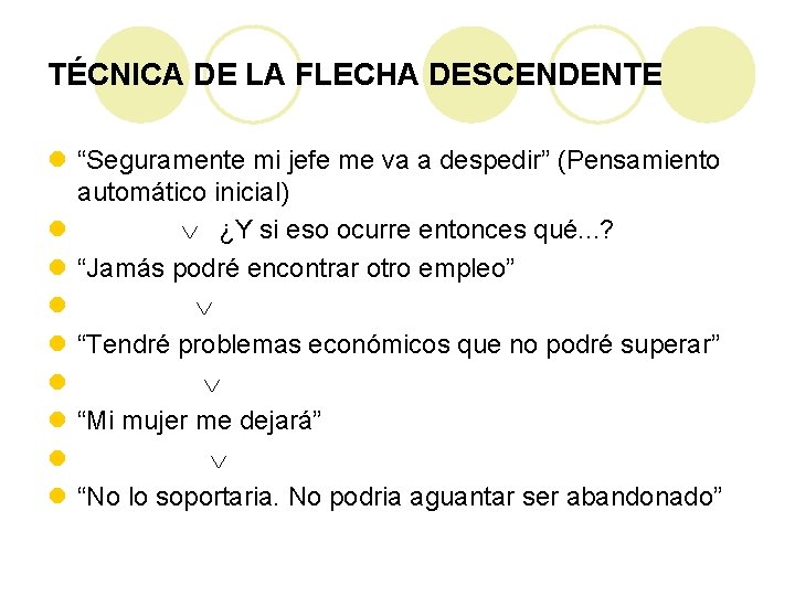 TÉCNICA DE LA FLECHA DESCENDENTE l “Seguramente mi jefe me va a despedir” (Pensamiento