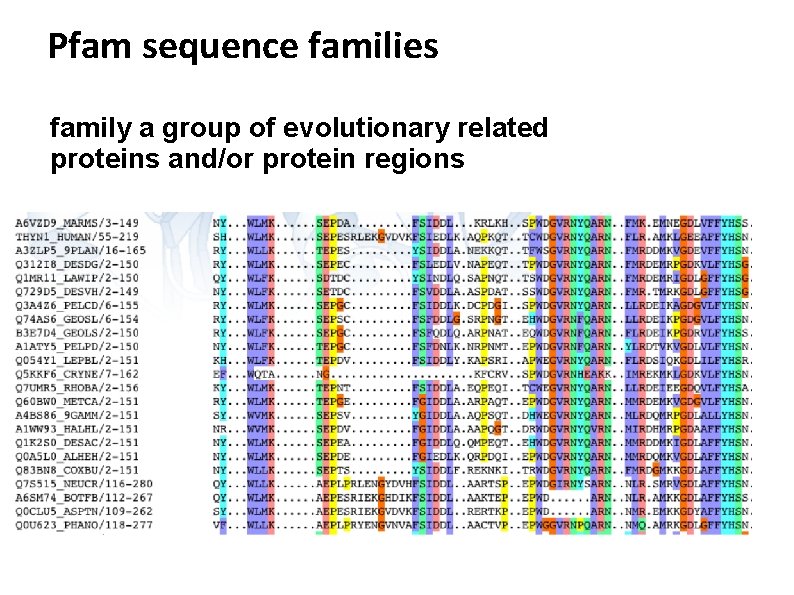 Pfam sequence families family a group of evolutionary related proteins and/or protein regions 