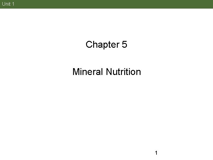 Unit 1 Chapter 5 Mineral Nutrition 1 Unit 1 Chapter 5 Mineral Nutrition 1