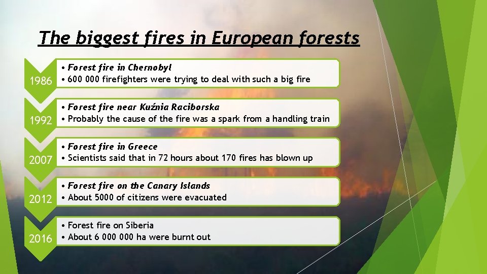 The biggest fires in European forests • Forest fire in Chernobyl 1986 • 600