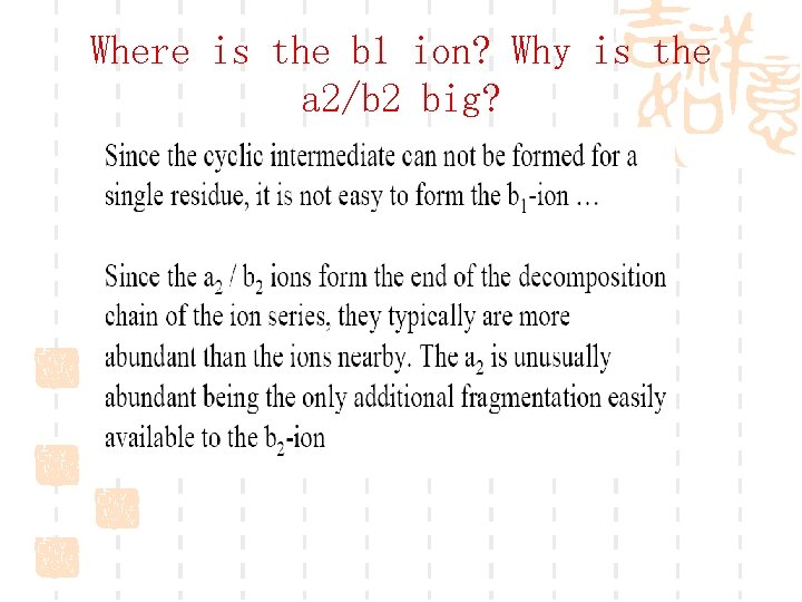 Where is the b 1 ion? Why is the a 2/b 2 big? 