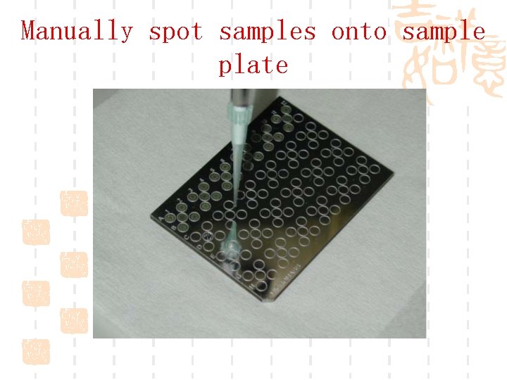 Manually spot samples onto sample plate 