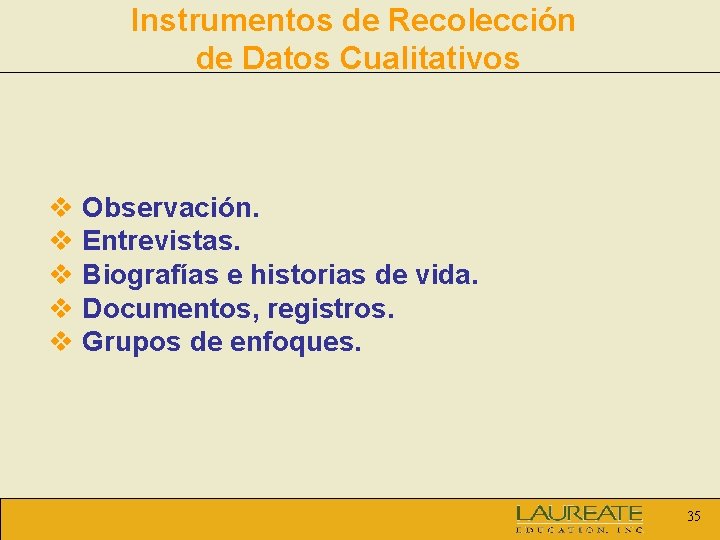 Instrumentos de Recolección de Datos Cualitativos v Observación. v Entrevistas. v Biografías e historias