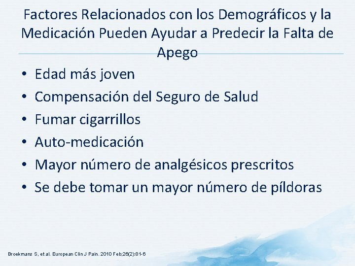 Factores Relacionados con los Demográficos y la Medicación Pueden Ayudar a Predecir la Falta