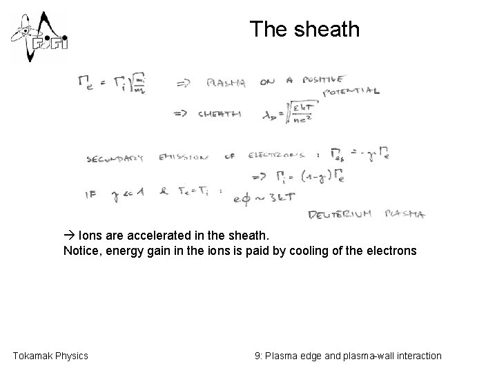 The sheath Ions are accelerated in the sheath. Notice, energy gain in the ions